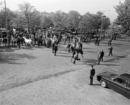 850379 Afbeelding van het monsteren van een paard op het voorterrein van de Veemarkthal (Croeselaan) te Utrecht, ...